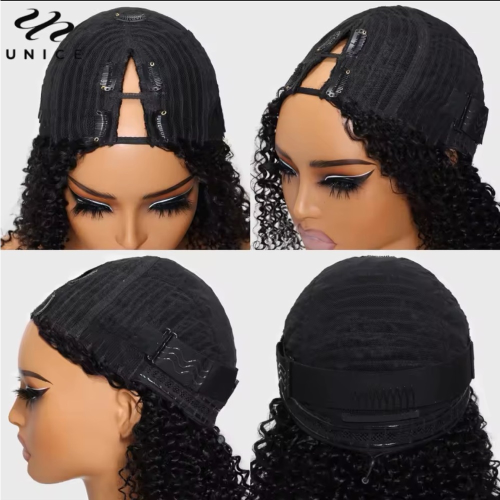 UNICE Hair Kinky Curly V Part Wig 100％ Human Hair Upgrade U Part Wig Leave Out